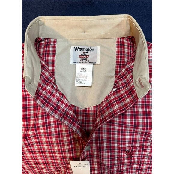 NWT Mens Wrangler PBR Size L XL Red Buffalo Plaid S/S Professional Bull Riders - Picture 2 of 8